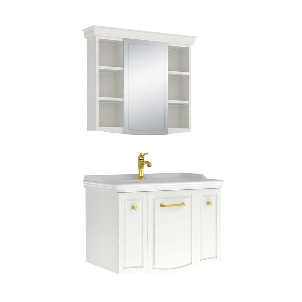 Kale Banyo Arte+ 80cm Set (Lavabo+Lavabo Dolabı+Ayna) Parlak Beyaz (Altın) - 610100200863