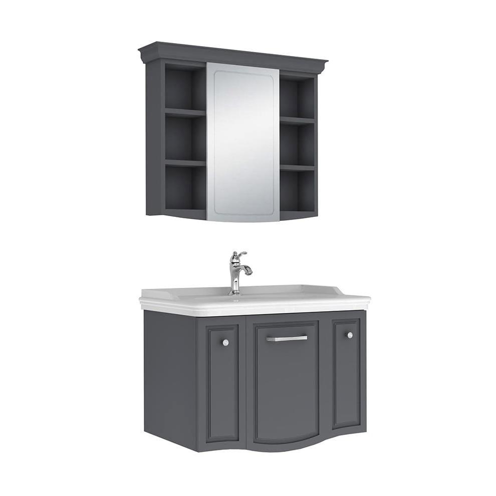 Kale Banyo Arte+ 80cm Set (Lavabo+Lavabo Dolabı+Ayna) Mat Antrasit (Krom) - 610100200760
