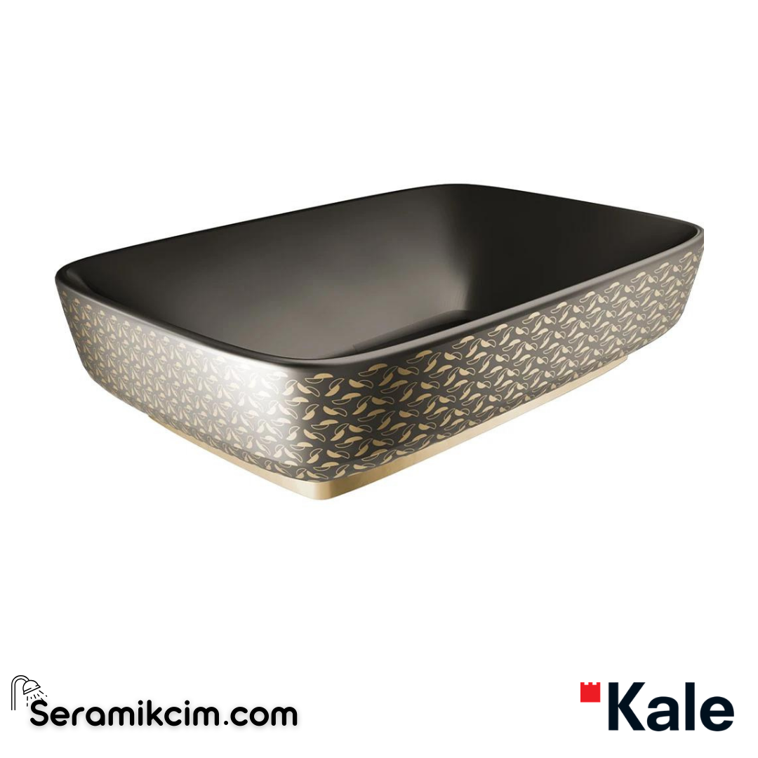 Kale Banyo Dove 60X40 Dikdörtgen Çanak Lavabo Mat Siyah -Altın Dekor - 310200200638