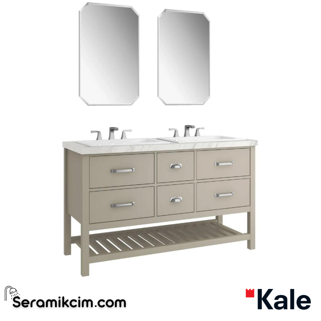 Kale Banyo Grandhome 140Cm Ayna Dahil Set Mat Adaçayı Yeşili/Polissandro Tezgah - Mat Krom Kulp - 610100201469