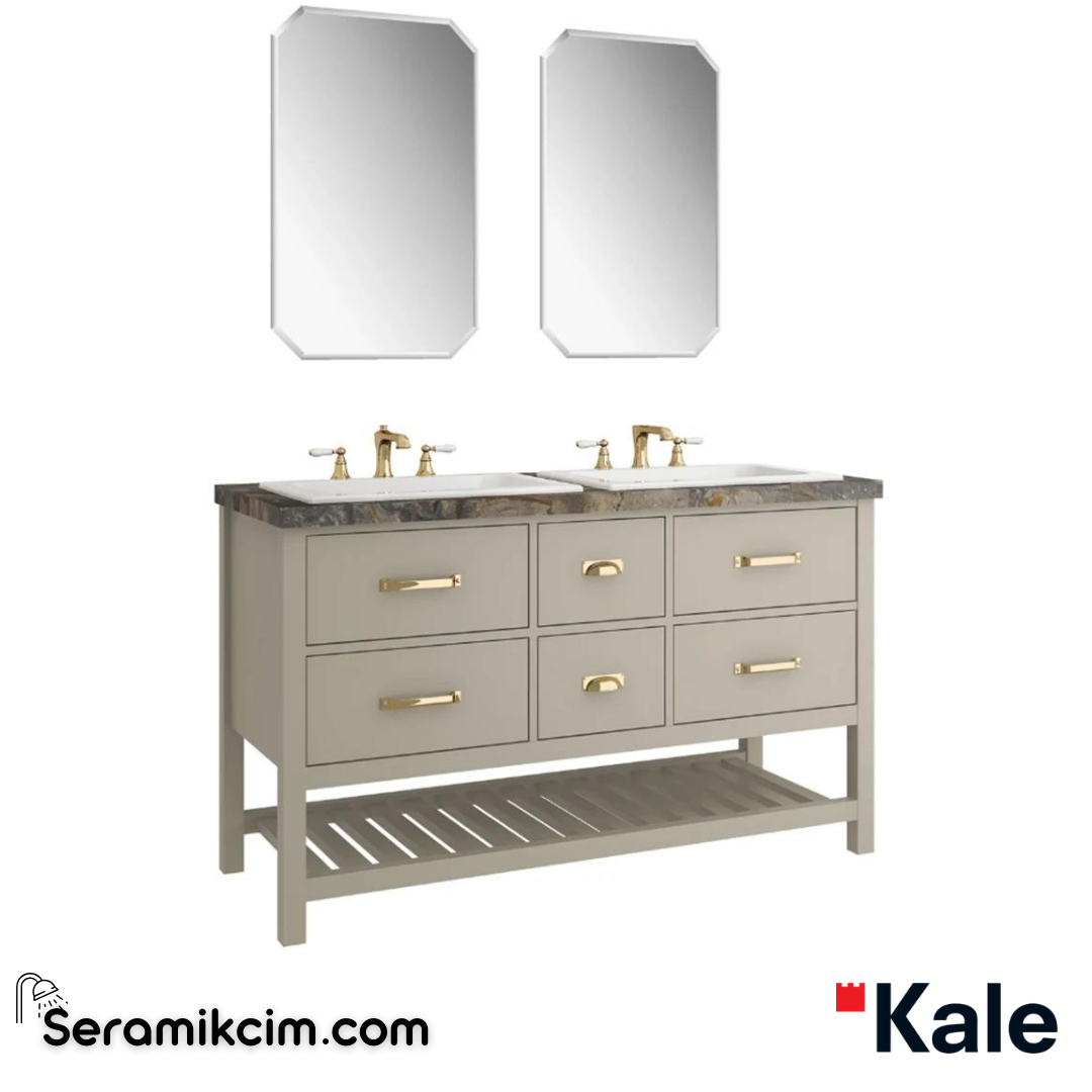Kale Banyo Grandhome 140Cm Ayna Dahil Set Mat Adaçayı Yeşili/Asteroid Tezgah - Mat Altın Kulp - 610100201470