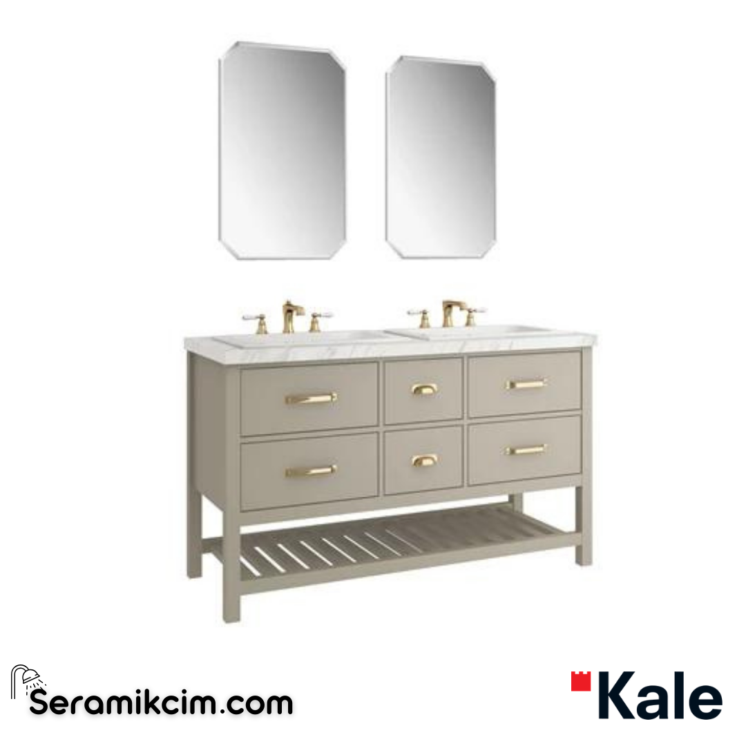 Kale Banyo Grandhome 140Cm Ayna Dahil Set Mat Adaçayı Yeşili/Polissandro Tezgah - Parlak Altın Kulp - 610100201466