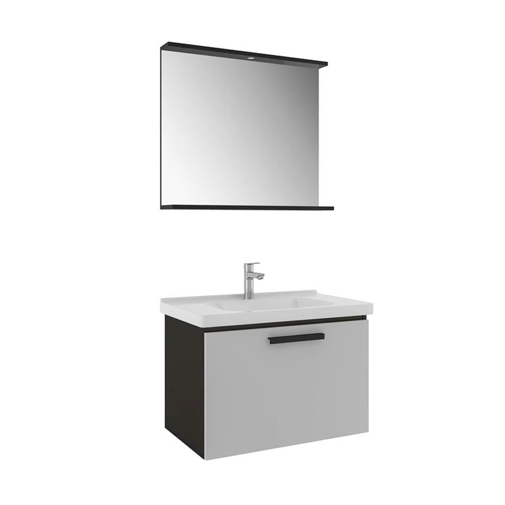 Kale Banyo Gris 80Cm Set Siyah/Gri (Lavabo+Lavabo Dolabı+Aydınlatmalı Ayna Etajer) - 610100200893