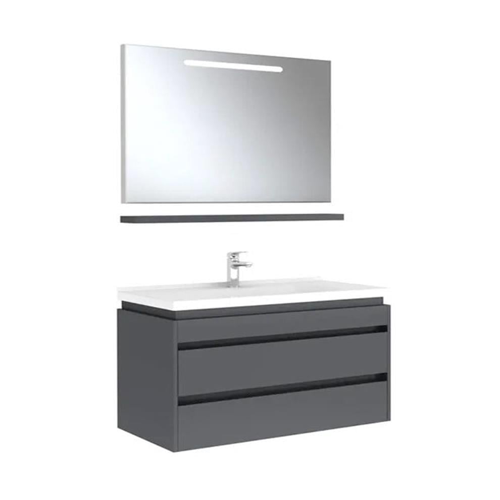 Kale Banyo İdea 2.0 (Durabad) 100Cm Set Parlak Antrasit (Çift Çekmeceli Lavabo Dolabı+Aydınlatmalı Ayna+Etajer) - 610100200531