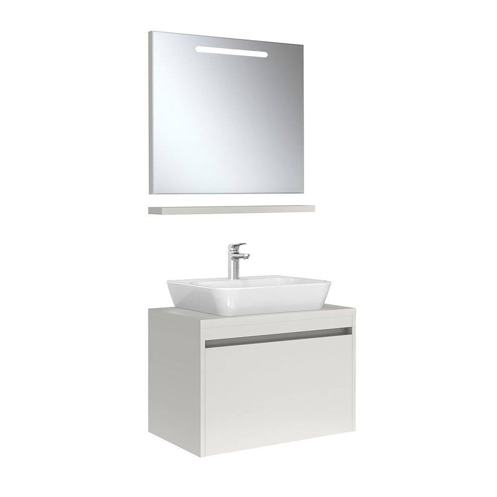 Kale Banyo İdea 2.0 (Durabad) 80Cm Set Parlak Beyaz (Çanak Lavabo+Tek Çekmeceli Lavabo Dolabı+Aydınlatmalı Ayna+Etajer) - 610100200604