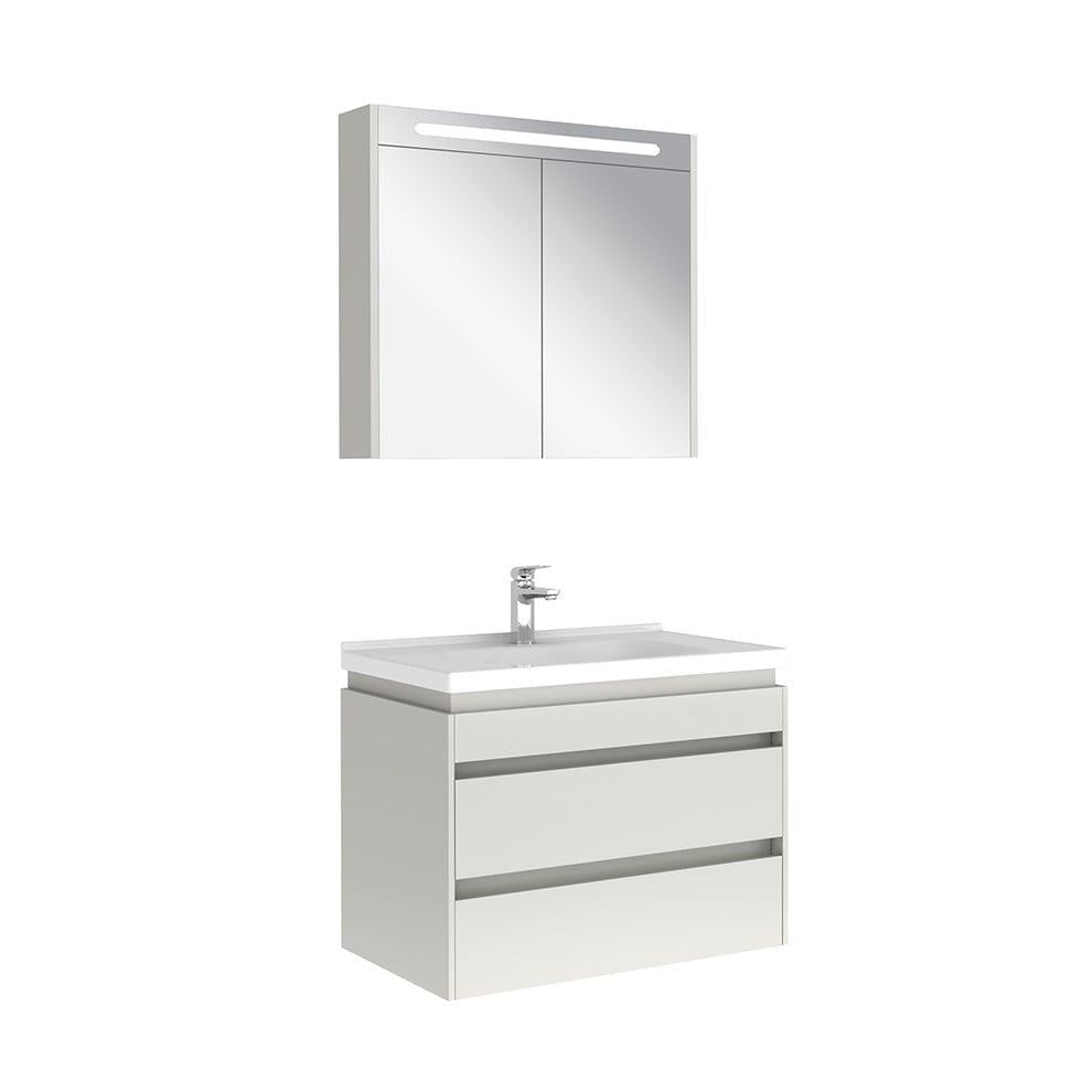 Kale Banyo İdea 2.0 (Durabad) 80Cm Set Parlak Beyaz (Lavabo+Çift Çekmeceli Lavabo Dolabı+Aydınlatmalı Ayna Dolabı) - 610100200514