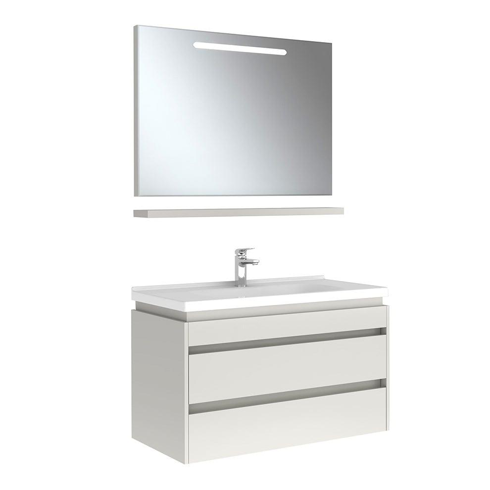 Kale Banyo İdea 2.0 (Durabad) 100Cm Set Parlak Beyaz (Çift Çekmeceli Lavabo Dolabı+Aydınlatmalı Ayna+Etajer) - 610100200530