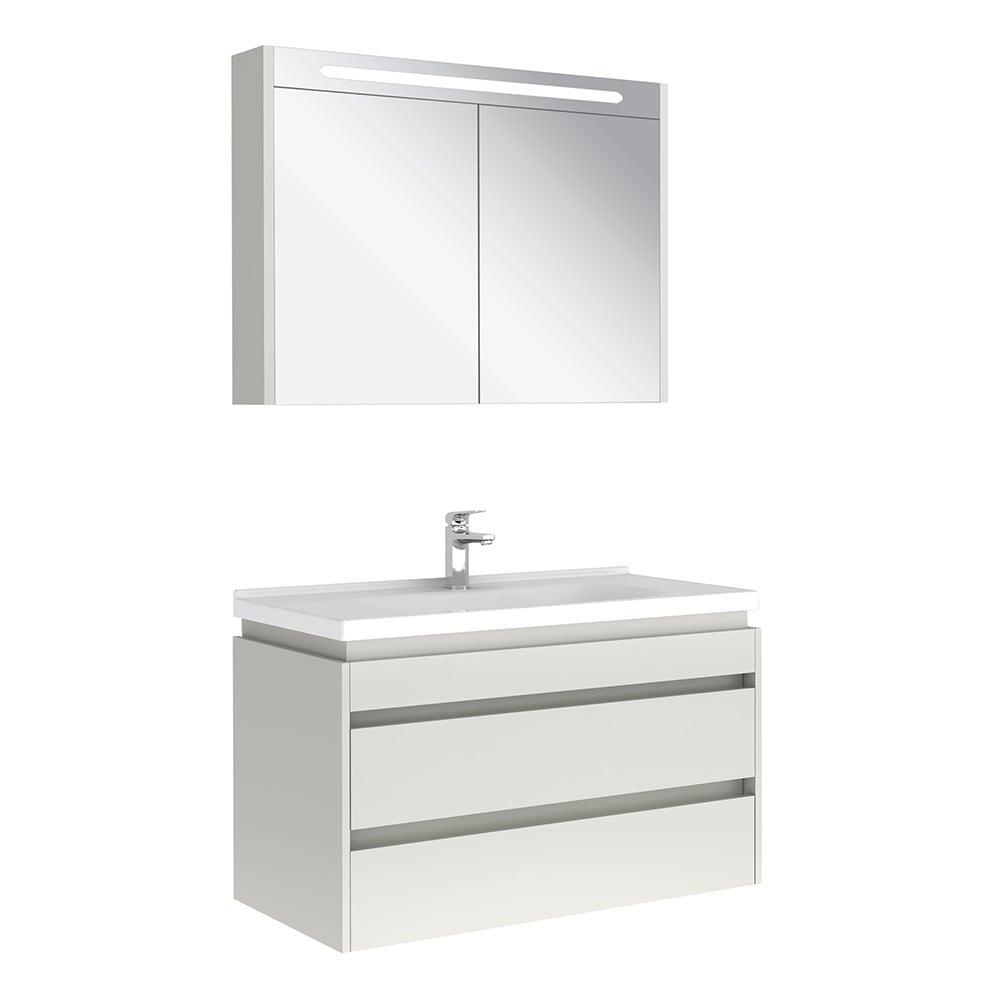 Kale Banyo İdea 2.0 (Durabad) 100Cm Set Parlak Beyaz (Çift Çekmeceli Lavabo Dolabı+Aydınlatmalı Ayna Dolabı) - 610100200518