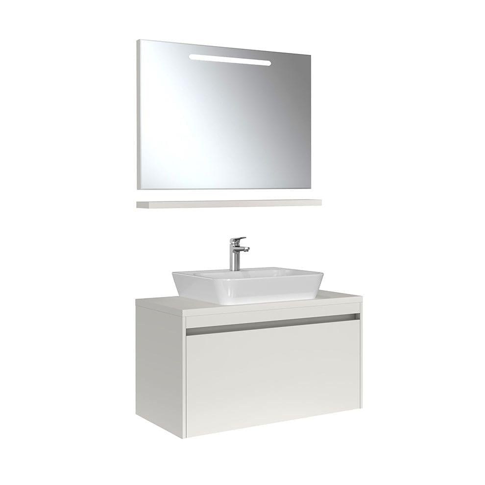 Kale Banyo İdea 2.0 (Durabad) 100Cm Set Parlak Beyaz (Tek Çekmeceli+Çanak Lavabo+Aydınlatmalı Ayna+Etajer) - 610100200608