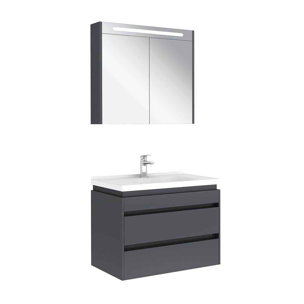Kale Banyo İdea 2.0 (Durabad) 80Cm Set Parlak Antrasit (Lavabo+Çift Çekmeceli Lavabo Dolabı+Aydınlatmalı Ayna Dolabı) - 610100200515