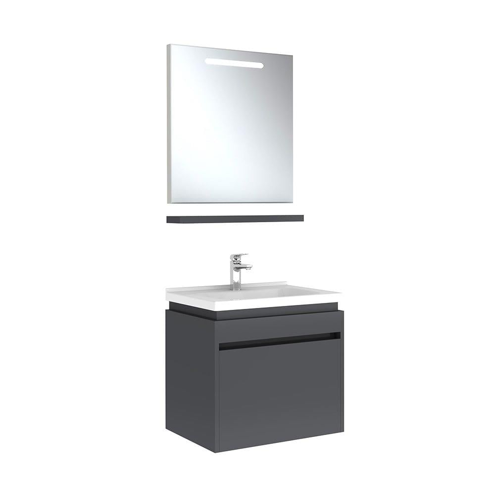 Kale Banyo İdea 2.0 (Durabad) 65Cm Set Parlak Antrasit (Lavabo+Tek Çekmeceli Lavabo Dolabı+Aydınlatmalı Ayna+Etajer) - 610100200499
