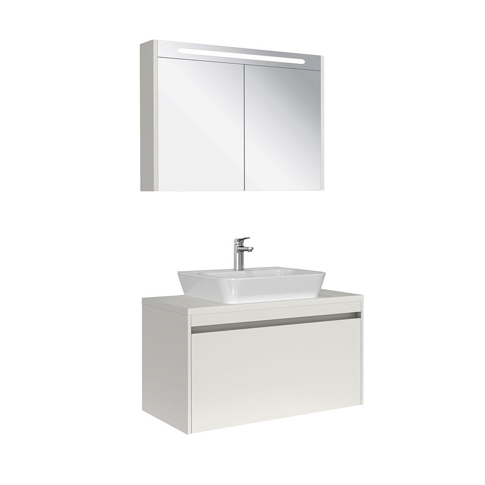 Kale Banyo İdea 2.0 (Durabad) 100Cm Set Parlak Beyaz (Tek Çekmeceli+Çanak Lavabo+Aydınlatmalı Ayna Dolabı) - 610100200596