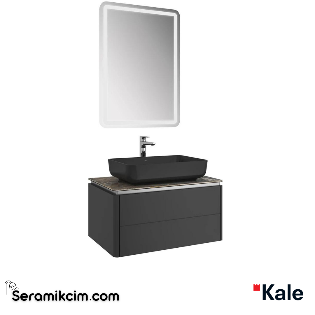 Kale Banyo Lotus 80Cm Dikdörtgen Çanak Lvb+Ayna Set Mat Siyah/Astroıd Tezgah - 610100201417