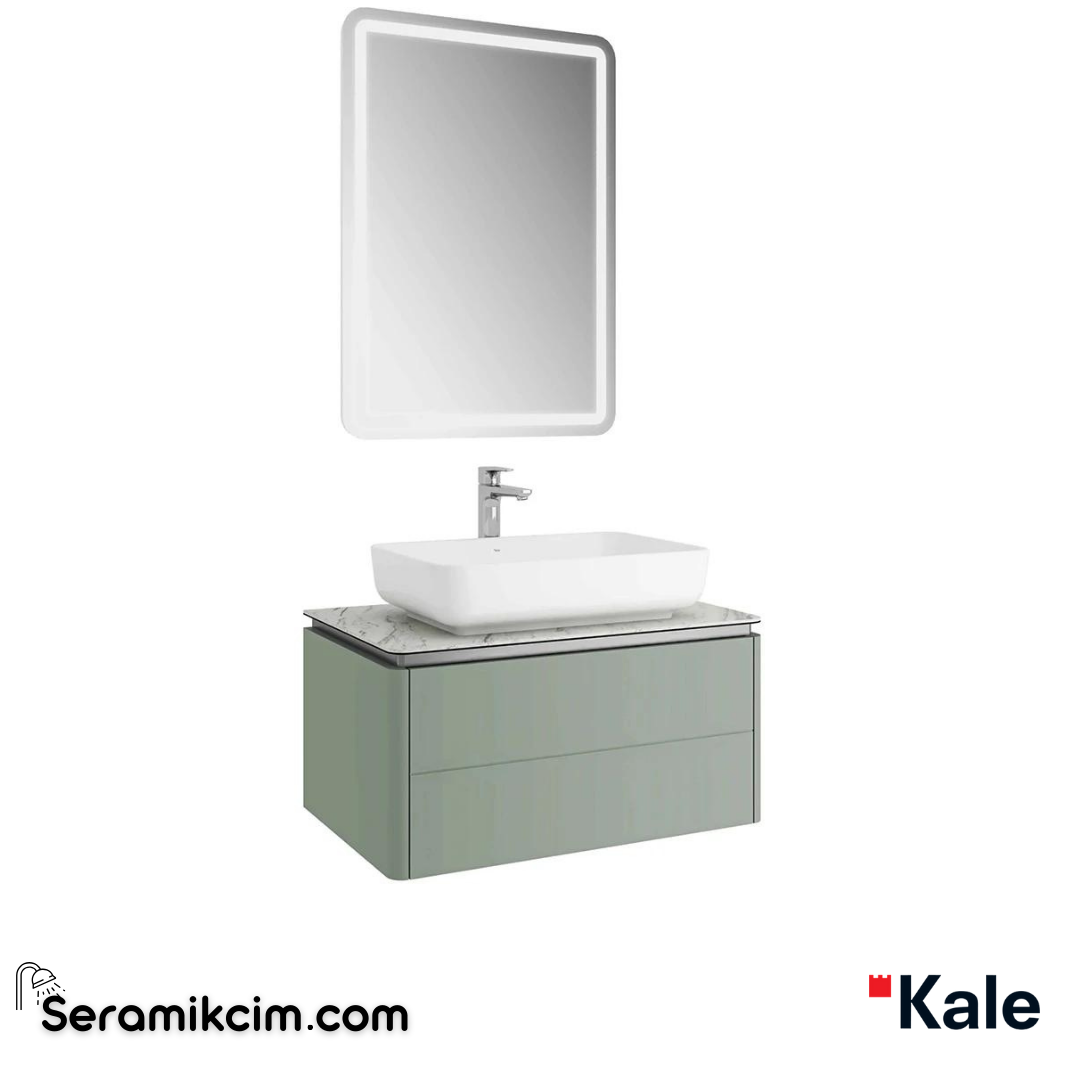 Kale Banyo Lotus 80Cm Dikdörtgen Çanak Lavabo+Ayna Set Mat Ada Çayı Yeşili/Pallısandro - 610100201485