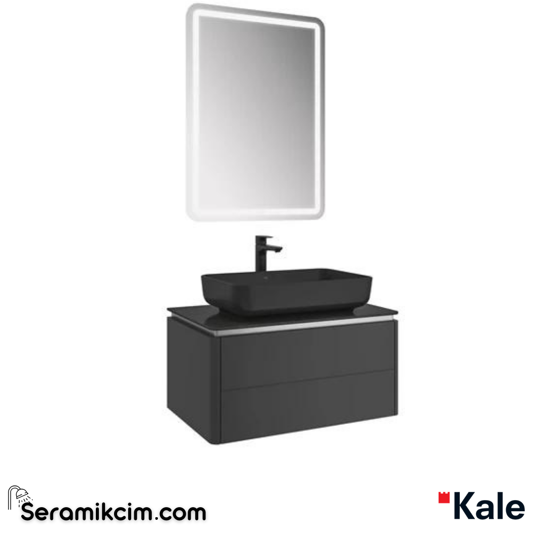 Kale Banyo Lotus 80Cm Dikdörtgen Çanak Lvb+Ayna Set Mat Siyah/Antrasit Tezgah - 610100201418