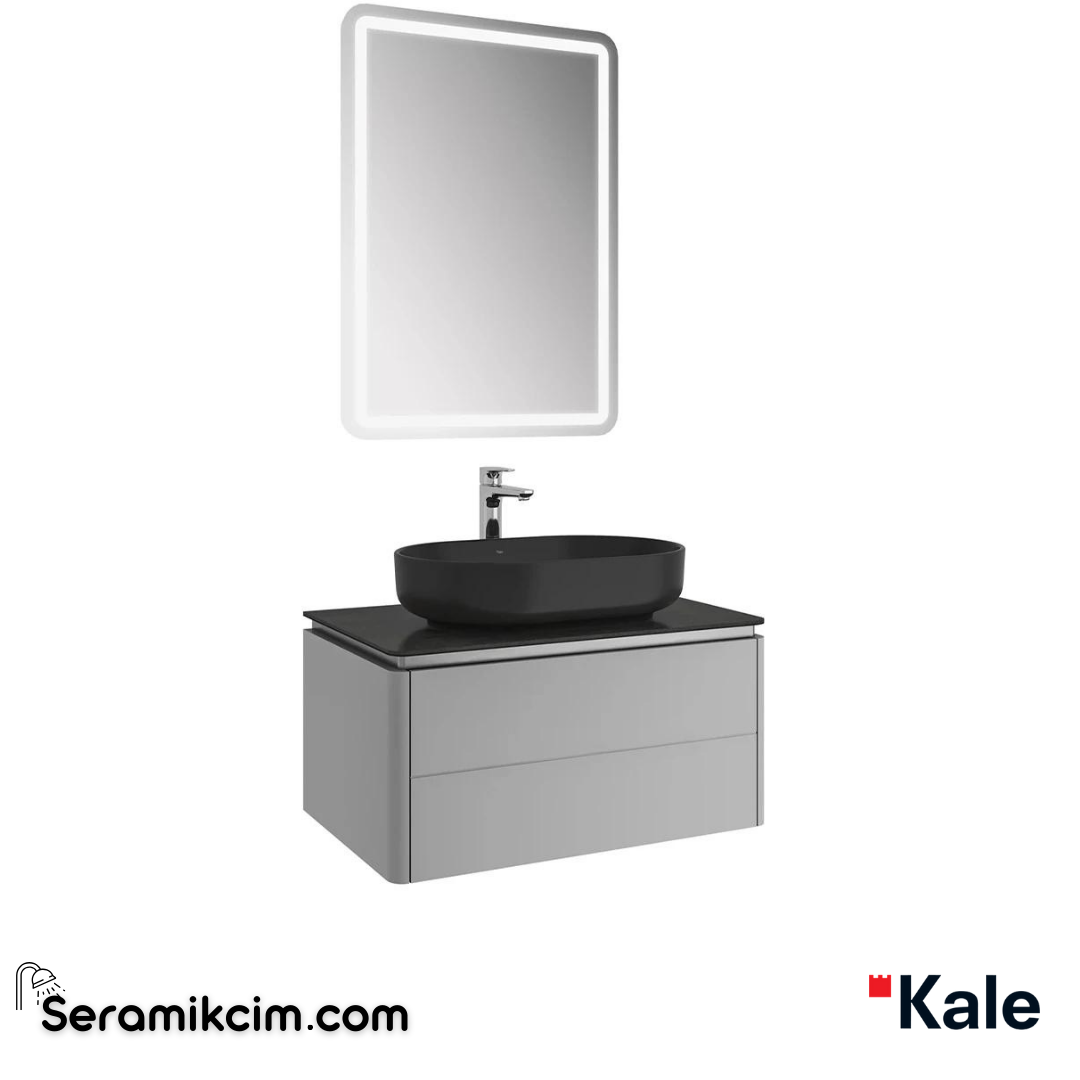 Kale Banyo Lotus 80Cm Oval Çanak Lvb+Ayna Set Mat Gri/Antrasit Tezgah - 610100201420