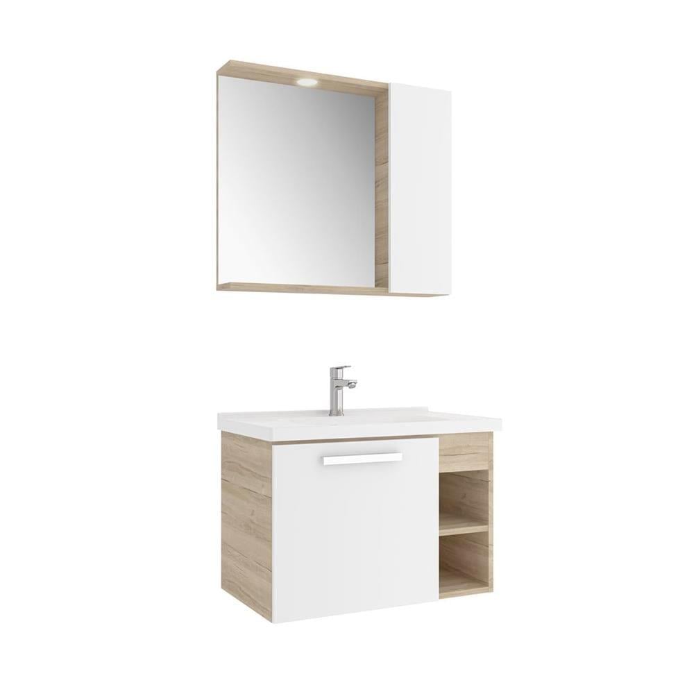 Kale Banyo Mare 80 Cm Set Beyaz/Meşe (Lavabo+Lavabo Dolabı+Yarım Dolaplı Ayna) - 610100201192