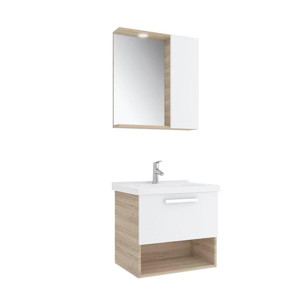 Kale Banyo Trevı 65Cm Set(Lavabo+Lavabo Dolabı+Yarım Dolaplı Ayna)Beyaz/Meşe - 610100201196