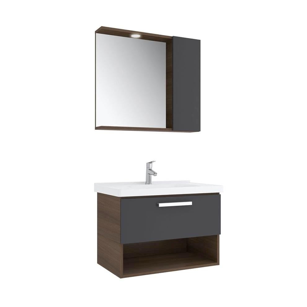 Kale Banyo Trevı 80Cm Set(Lavabo+Lavabo Dolabı+Yarım Dolaplı Ayna)Antrasit/Ceviz - 610100201199