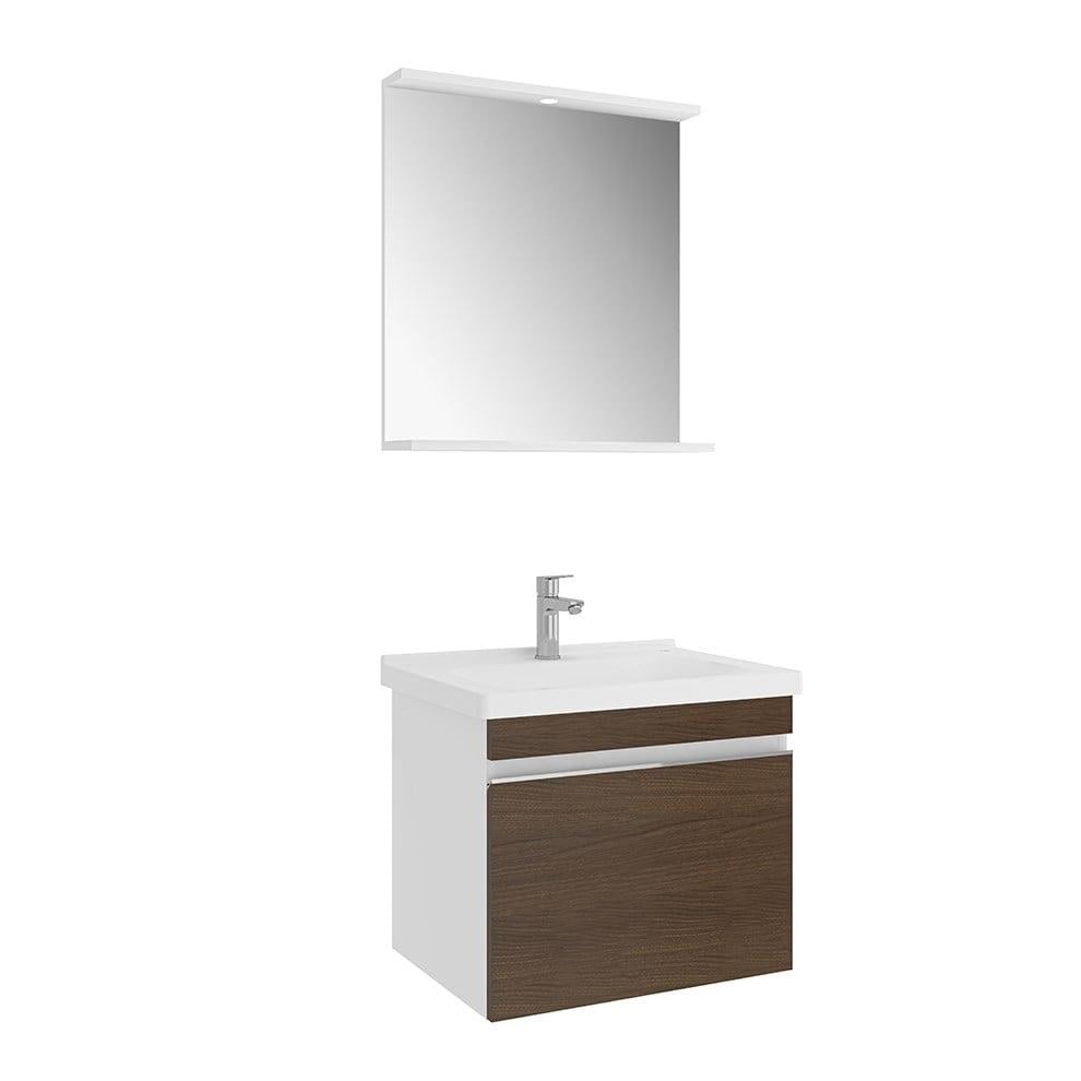 Kale Banyo Woody 65Cm Set Beyaz/Ceviz (Lavabo+Lavabo Dolabı+Aydınlatmalı Ayna Etajer) - 610100200895