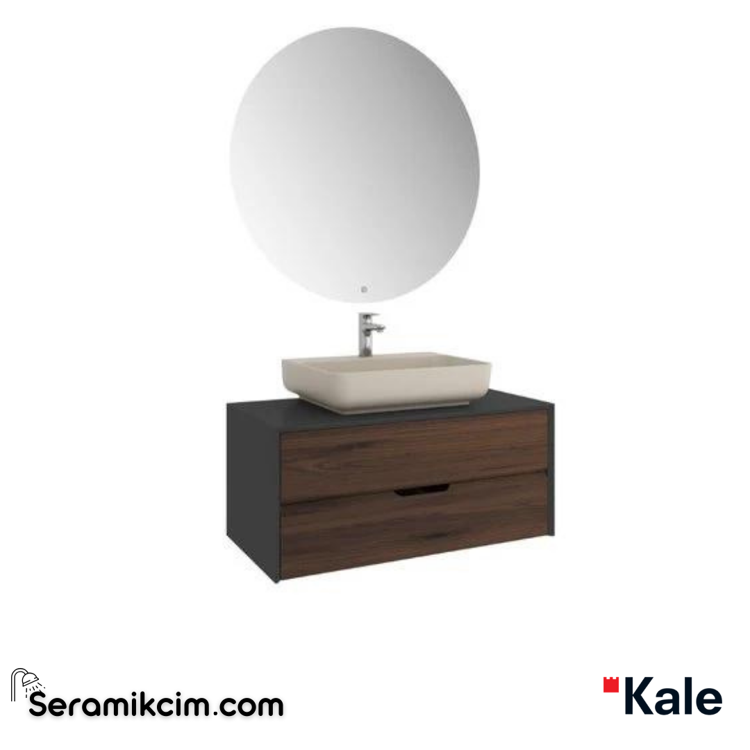Kale Banyo Zero 2.0 100Cm Set Antrasit/Ceviz(Dikdörtgen Mat Vizon Armatür Bantlı Lavabo) - 610100201368