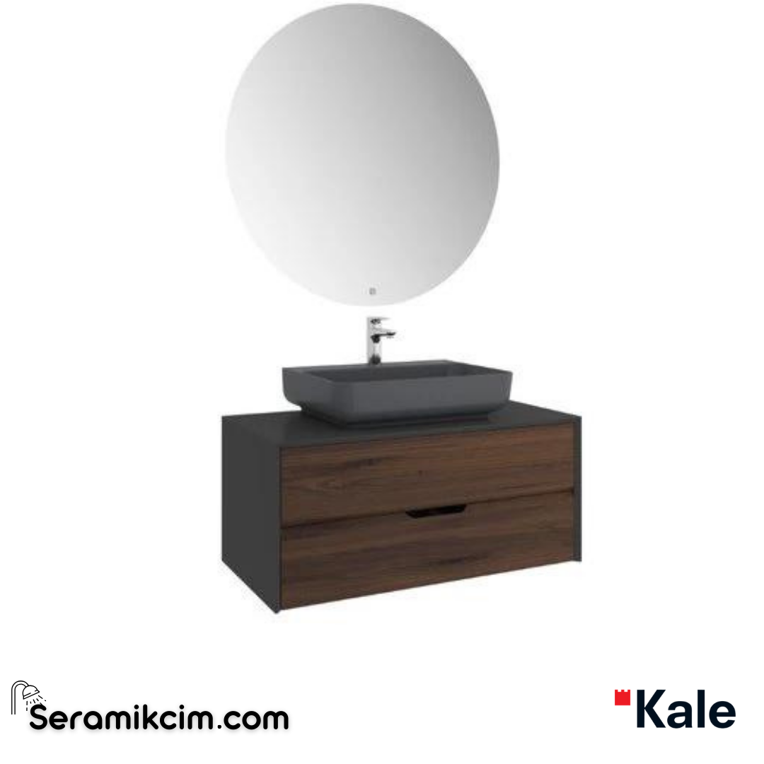 Kale Banyo Zero 2.0 100Cm Set Antrasit/Ceviz(Dikdörtgen Man Armatür Bantlı Lavabo) - 610100201376