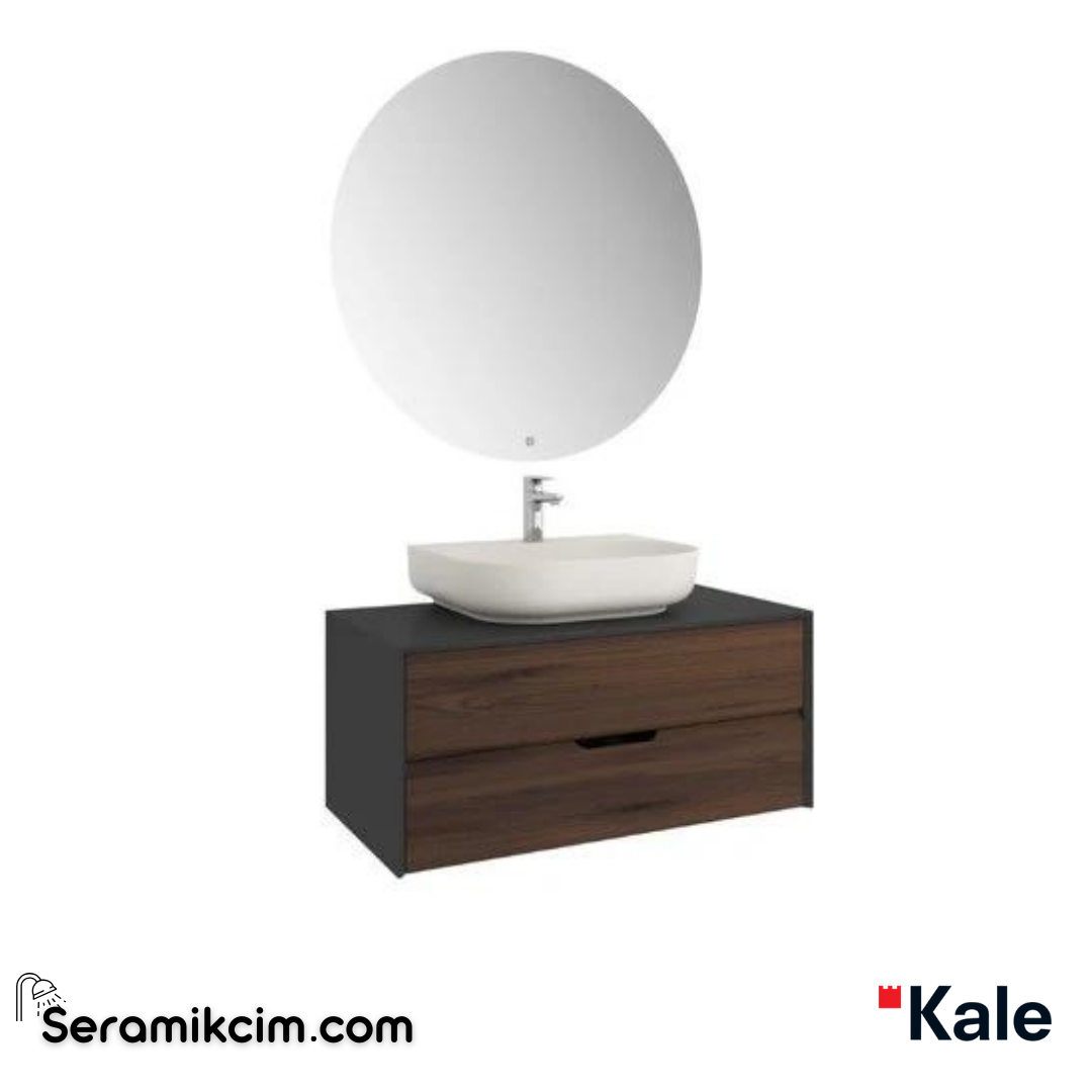 Kale Banyo Zero 2.0 100Cm Set Antrasit/Ceviz(Oval Mat İnci Armatür Bantlı Lavabo) - 610100201347