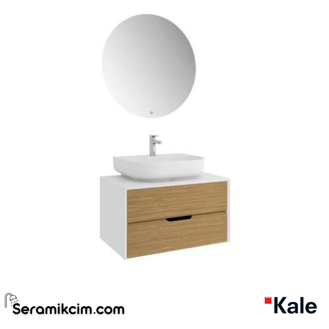 Kale Banyo Zero 2.0 80Cm Set Beyaz/Meşe(Oval Mat Beyaz Armatür Bantlı Lavabo) - 610100201332