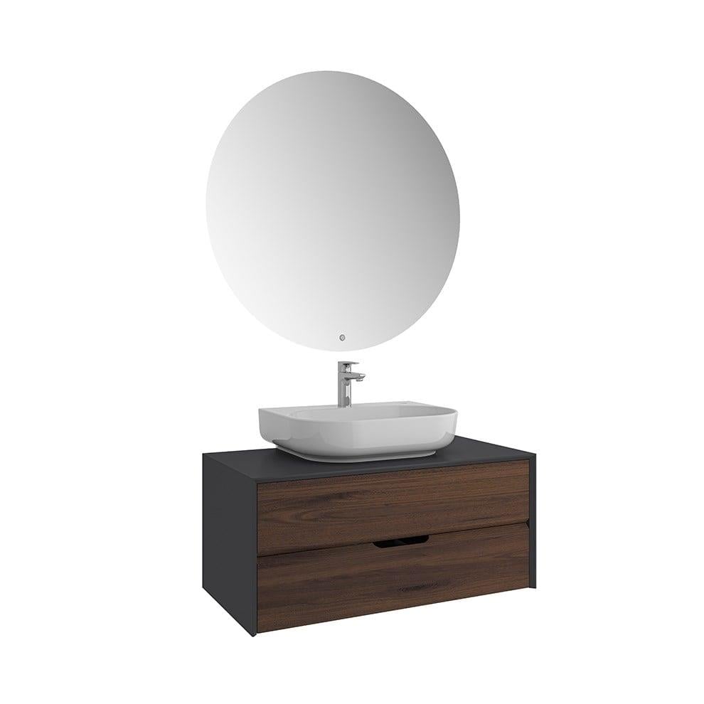 Kale Banyo Zero 2.0 100Cm Set Antrasıt/Ceviz (Oval Çanak Armatür Bantlı Lavabo) - 610100201072