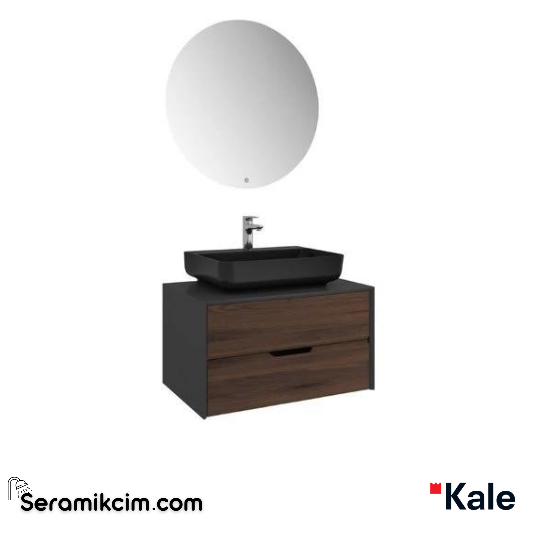 Kale Banyo Zero 2.0 80Cm Set Antrasit/Ceviz(Dikdörtgen Mat Siyah Armatür Bantlı Lavabo) - 610100201361