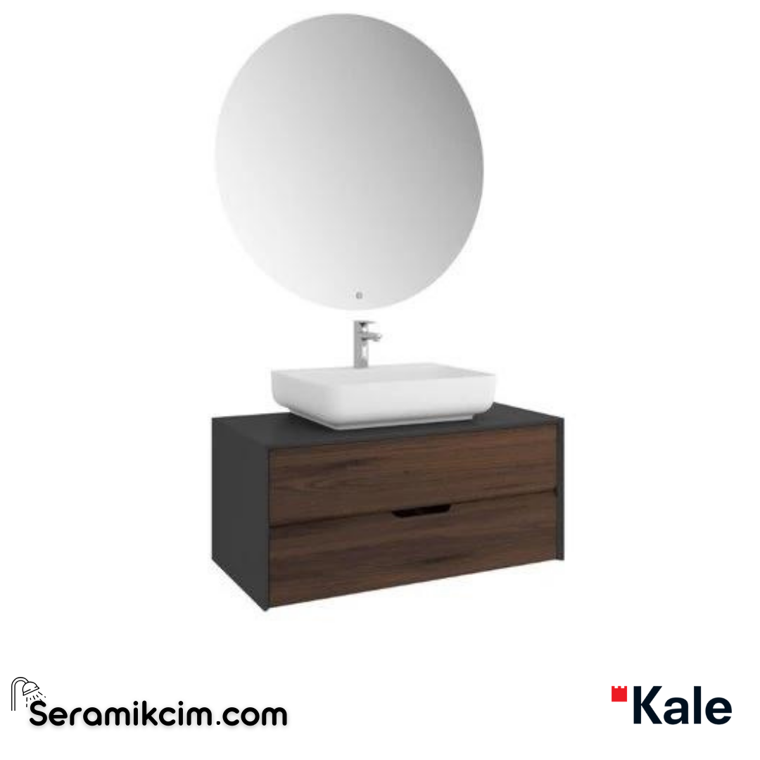 Kale Banyo Zero 2.0 100Cm Set Antrasit/Ceviz(Dikdörtgen Mat Beyaz Armatür Bantlı Lavabo) - 610100201335