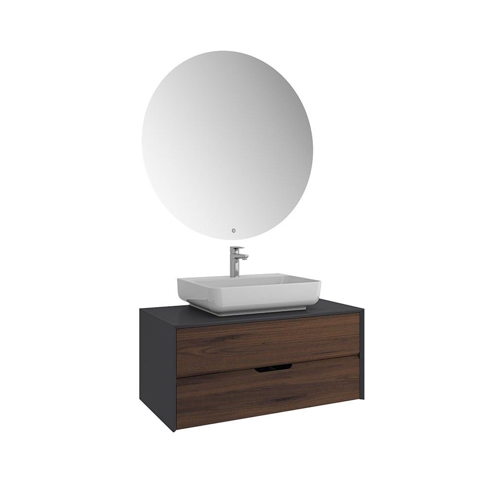 Kale Banyo Zero 2.0 100Cm Set Antrasıt/Ceviz (Dortgen Çanak Armatür Bantlı Lavabo) - 610100201076