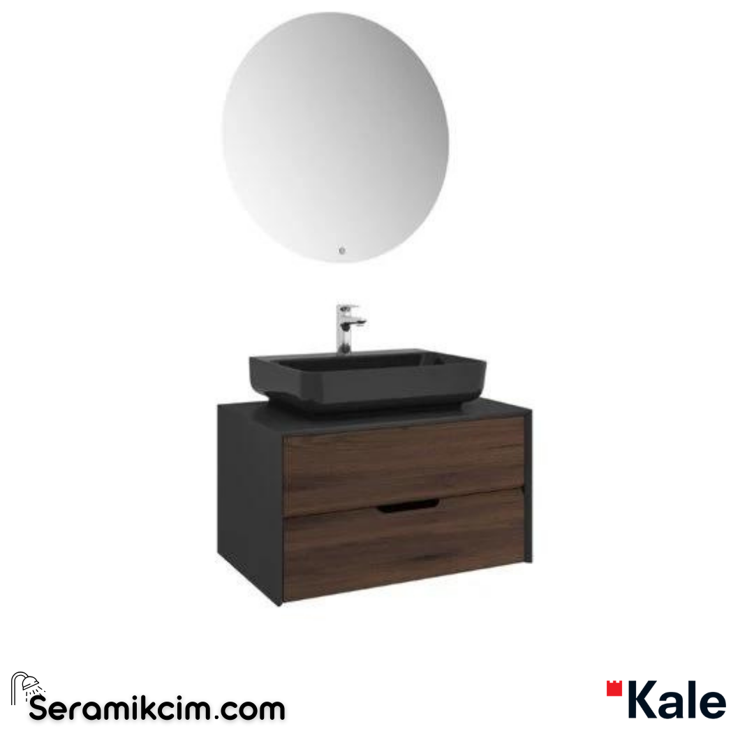 Kale Banyo Zero 2.0 80Cm Set Antrasit/Ceviz(Dikdörtgen Parlak Siyah Armatür Bantlı Lavabo) - 610100201385