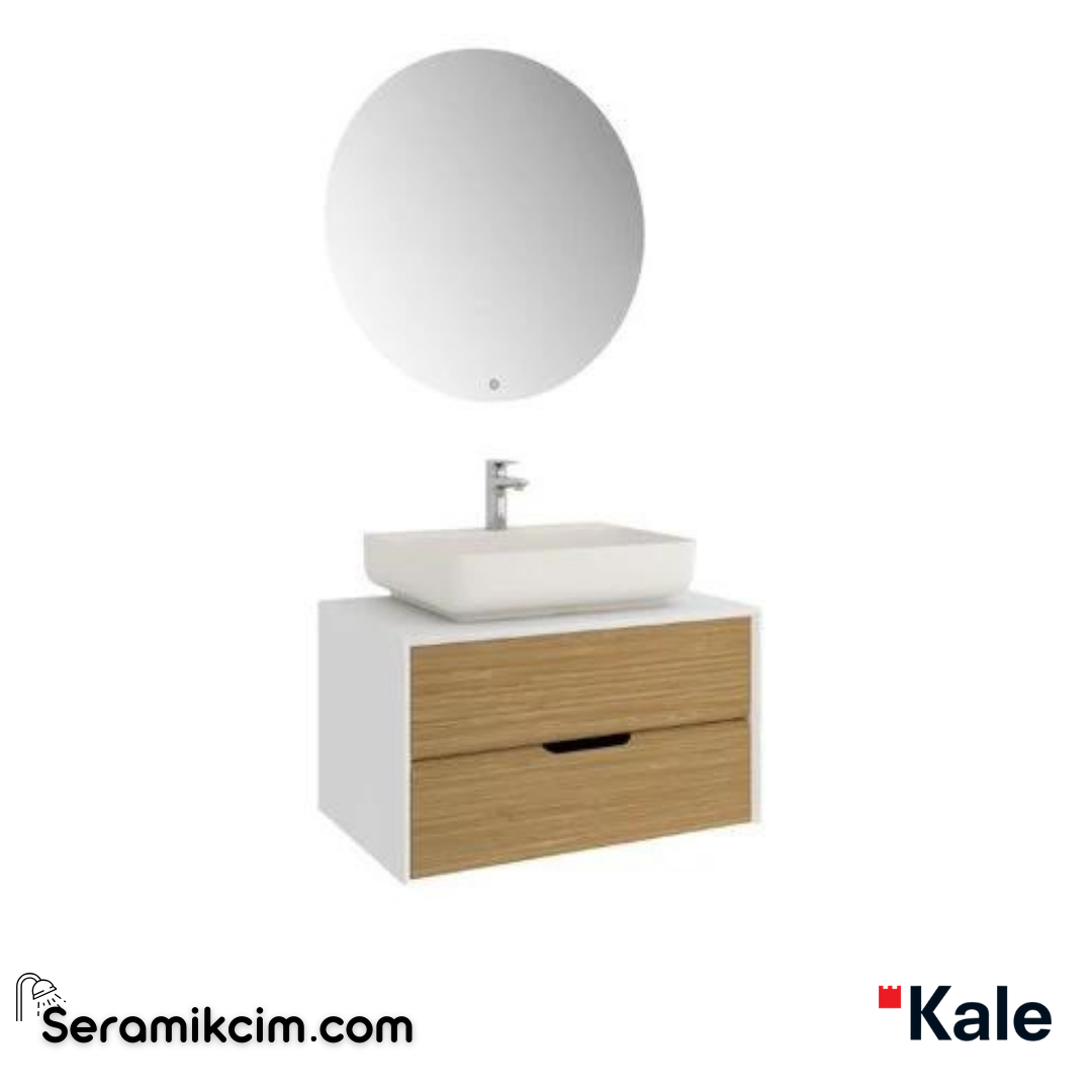 Kale Banyo Zero 2.0 80Cm Set Beyaz/Meşe(Dikdörtgen Mat İnci Armatür Bantlı Lavabo) - 610100201352