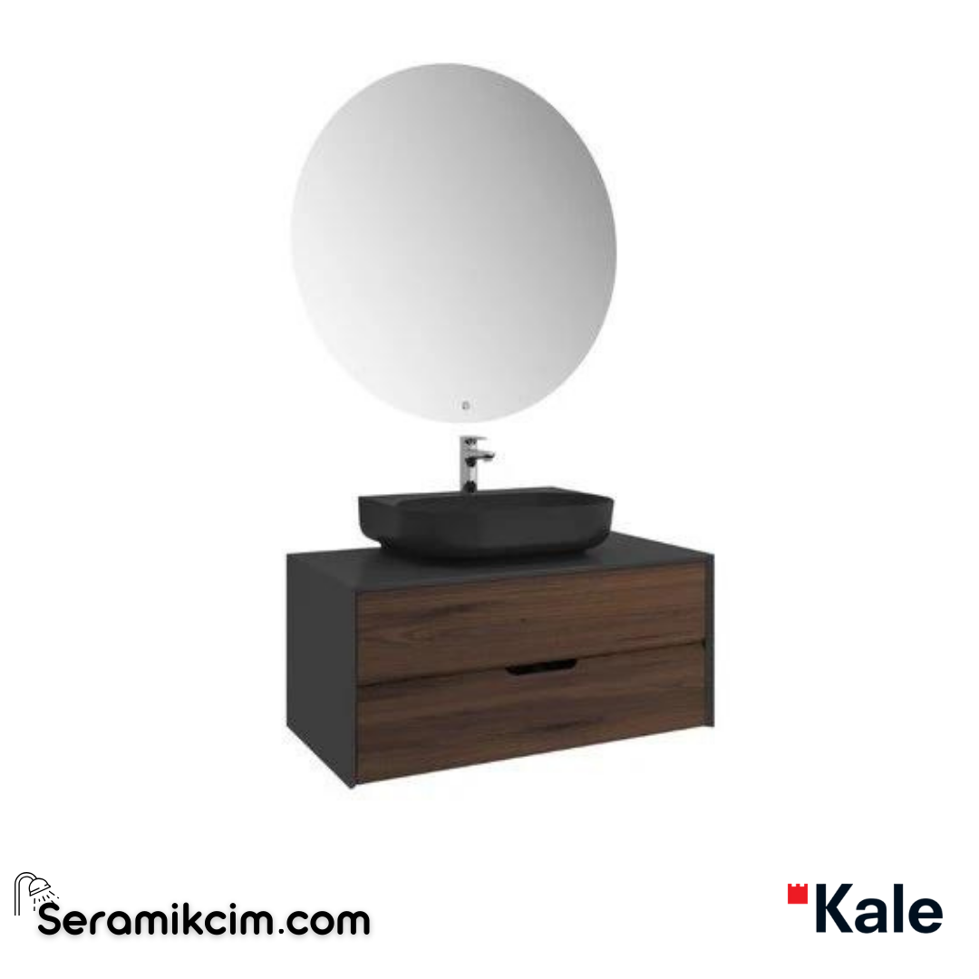Kale Banyo Zero 2.0 100Cm Set Antrasit/Ceviz(Oval Mat Siyah Armatür Bantlı Lavabo) - 610100201358