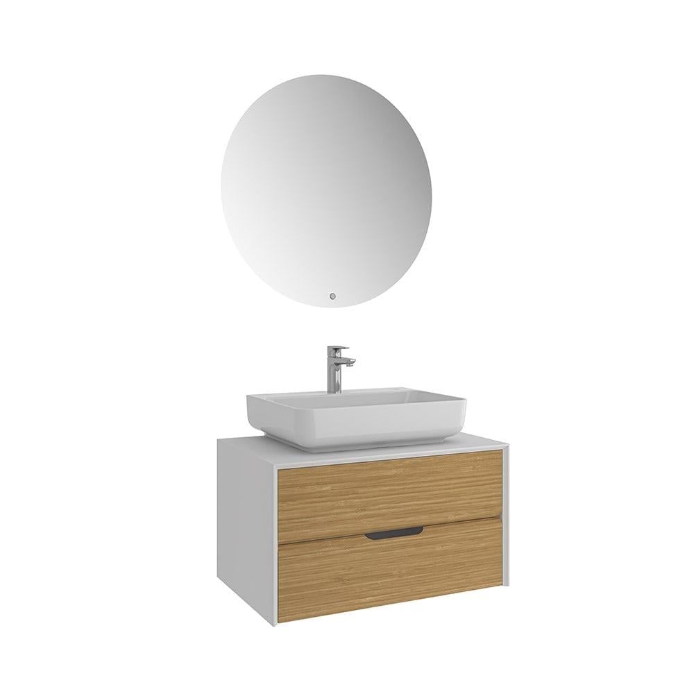 Kale Banyo Zero 2.0 80Cm Set Beyaz/Meşe (Dortgen Çanak Armatür Bantlı Lavabo) - 610100201077