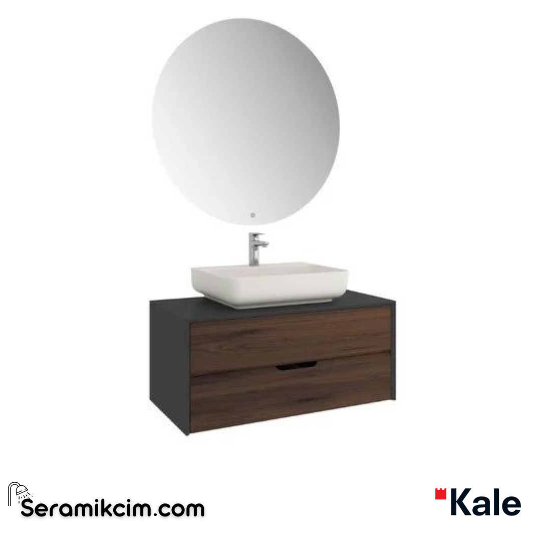 Kale Banyo Zero 2.0 100Cm Set Antrasit/Ceviz(Dikdörtgen Mat İnci Armatür Bantlı Lavabo) - 610100201351