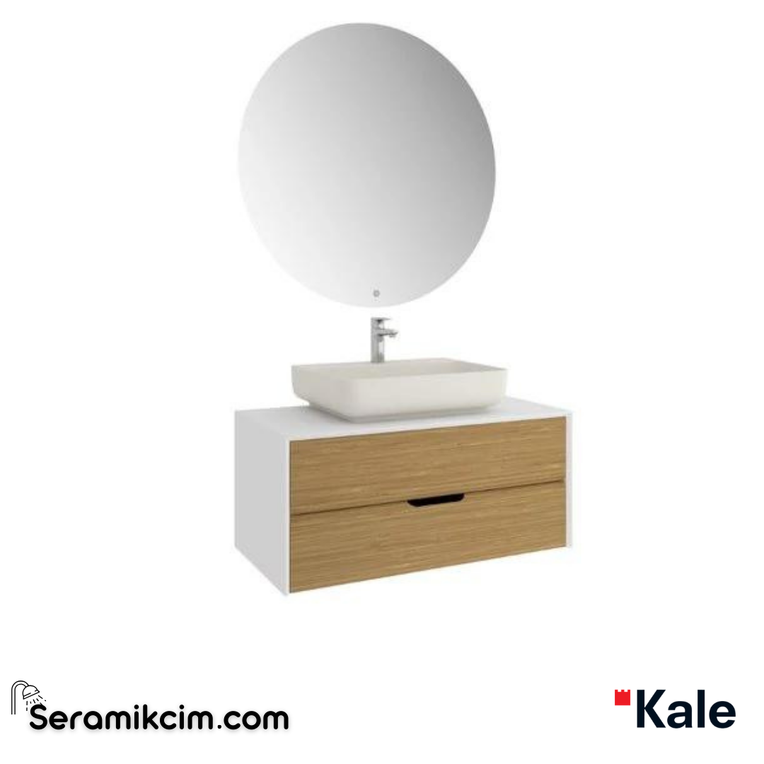 Kale Banyo Zero 2.0 100Cm Set Beyaz/Meşe(Dikdörtgen Mat İnci Armatür Bantlı Lavabo) - 610100201350