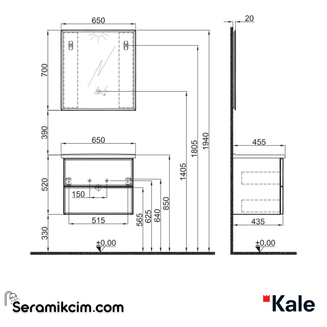 Kale Banyo Zeta 65 Cm Set Mat Ant - 610100201576