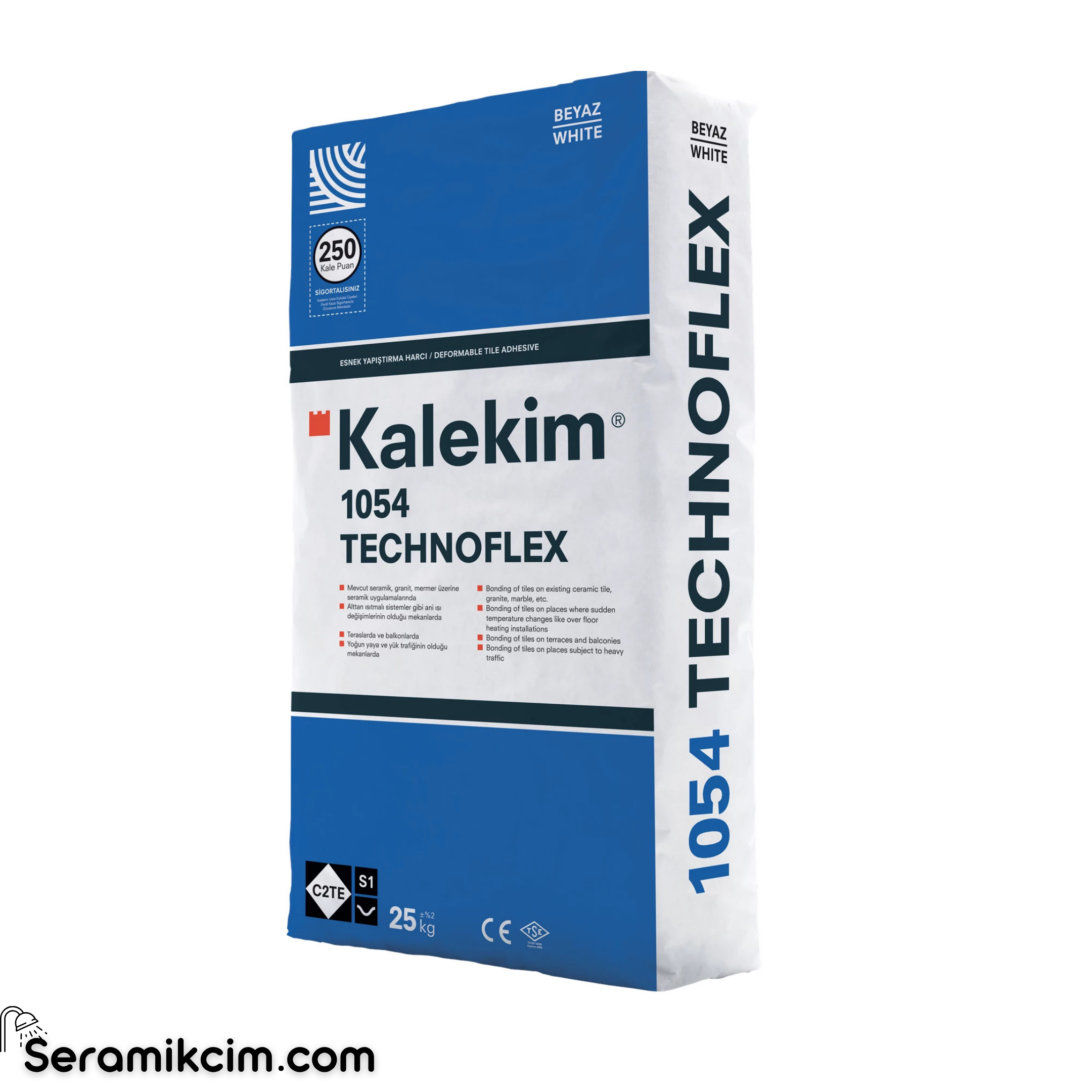 Kalekim 1054 Technoflex Seramik Yapıştırma Harcı Beyaz 25 kg C2TE S1