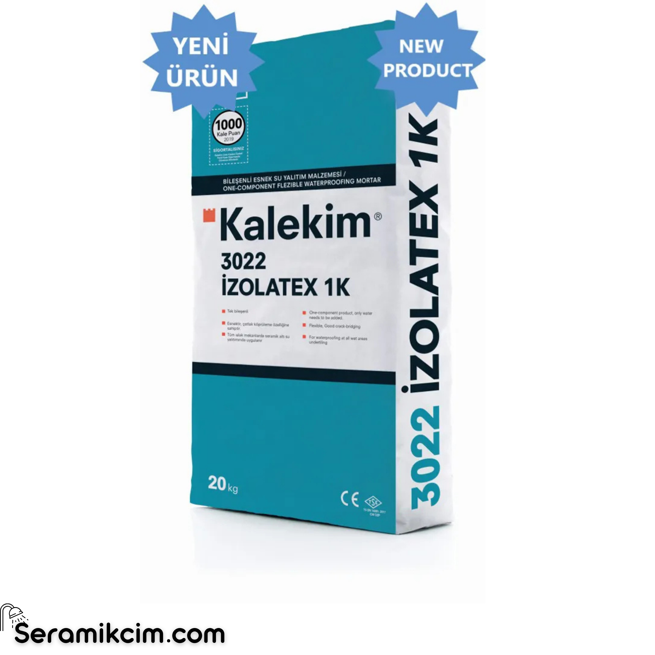 Kalekim 3022 İzolatex 1K - Tek bileşenli, Esnek Su Yalıtım Harcı (Gri) 20 kg