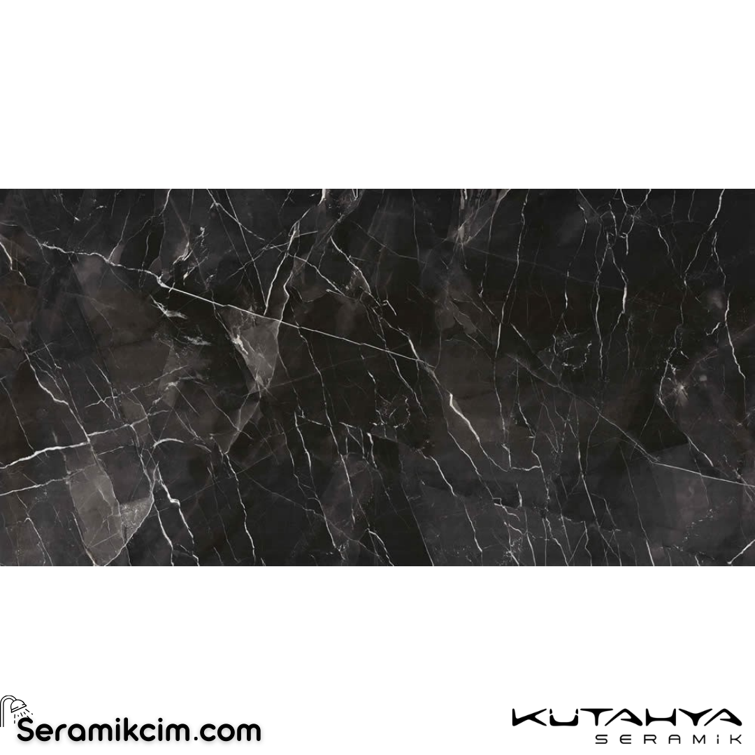 Kütahya Seramik 120x240 Black Calacatta Kristal Rektifiye Parlak Nano