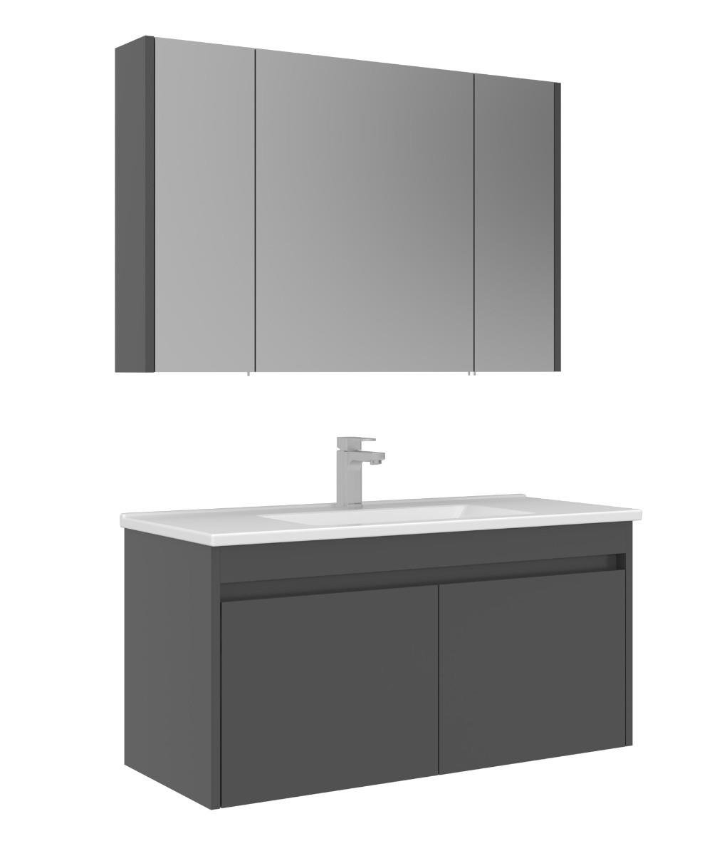 Orka Arno 100cm Banyo Dolabı Set Kapaklı Parlak Antrasit