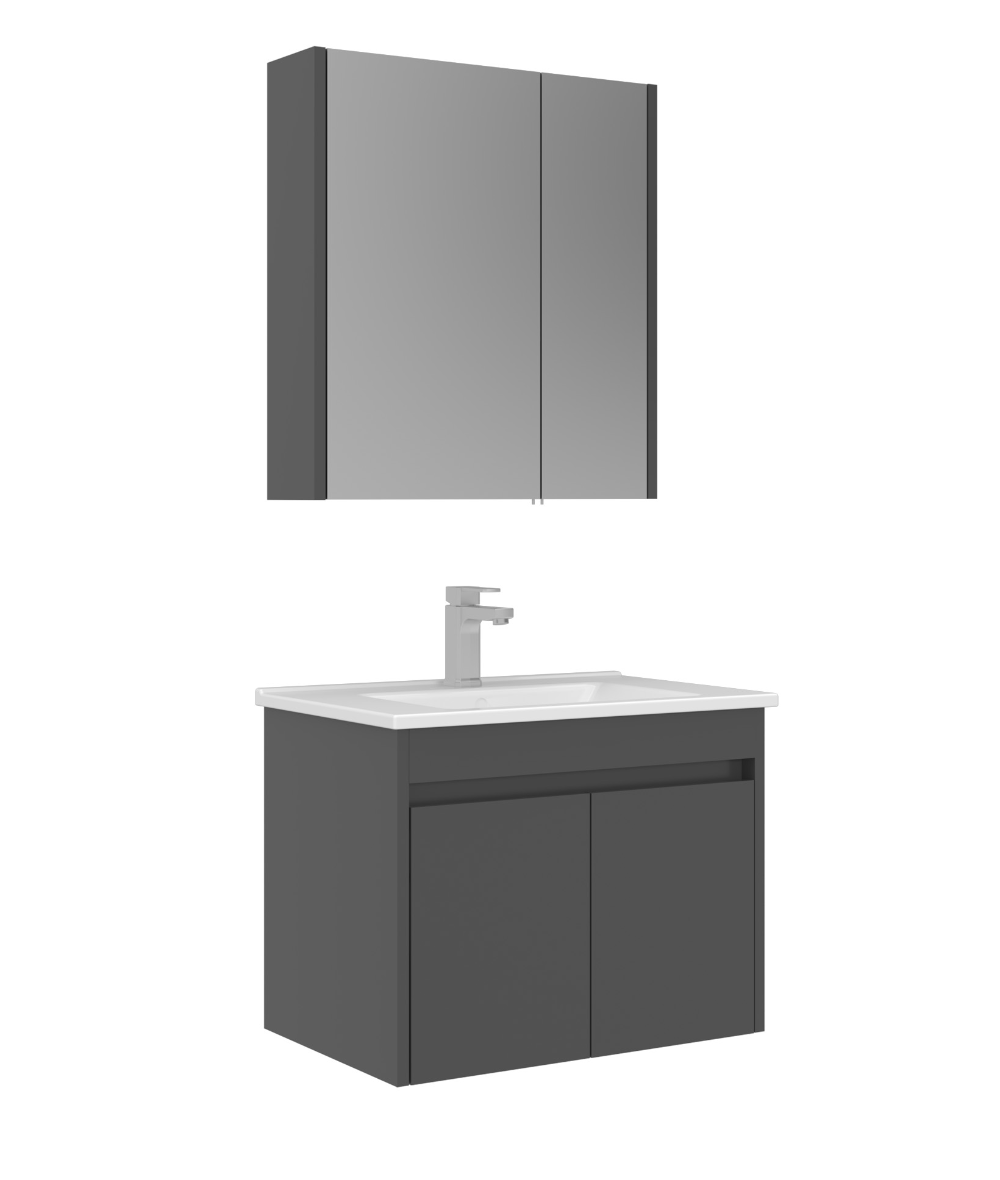 Orka Arno 65cm Banyo Dolabı Set Kapaklı Parlak Antrasit