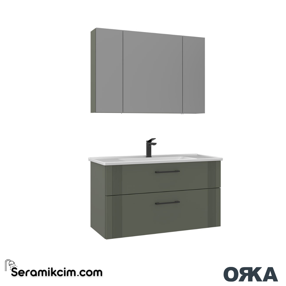 Orka Bari 100cm Dolaplı Ayna Banyo Dolabı Set Mat Soft Yeşil - ORK023.100.05.TKM