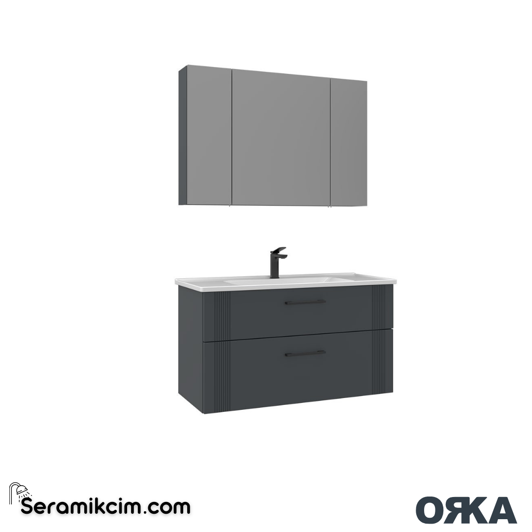 Orka Bari 100cm Dolaplı Ayna Banyo Dolabı Set Mat Antrasit - ORK023.100.01.TKM