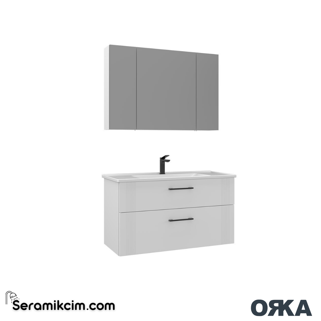 Orka Bari 100cm Dolaplı Ayna Banyo Dolabı Set Mat Beyaz - ORK023.100.02.TKM
