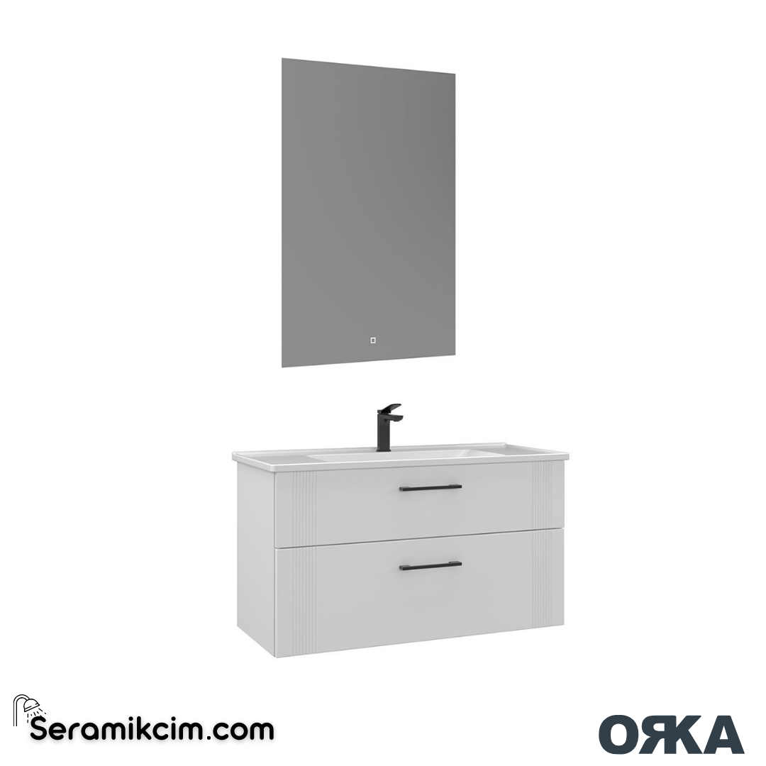 Orka Bari 100cm Ledli Ayna Banyo Dolabı Set Mat Beyaz - ORK022.100.02.TKM