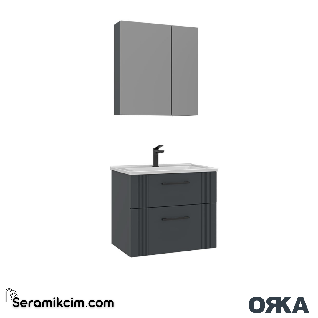Orka Bari 65cm Dolaplı Ayna Banyo Dolabı Set Mat Antrasit - ORK023.65.01.TKM