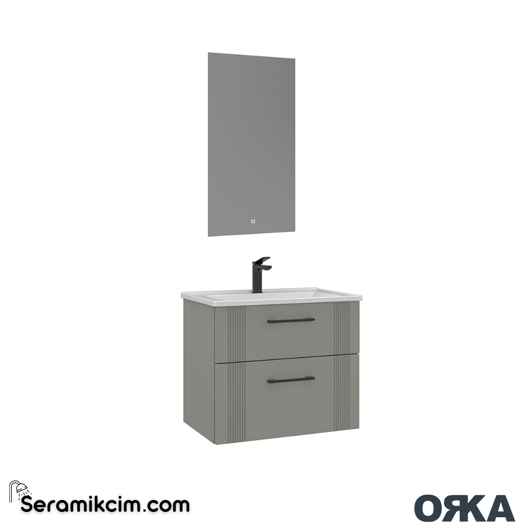 Orka Bari 65cm Ledli Ayna Banyo Dolabı Set Mat Kaşmir - ORK022.65.03.TKM